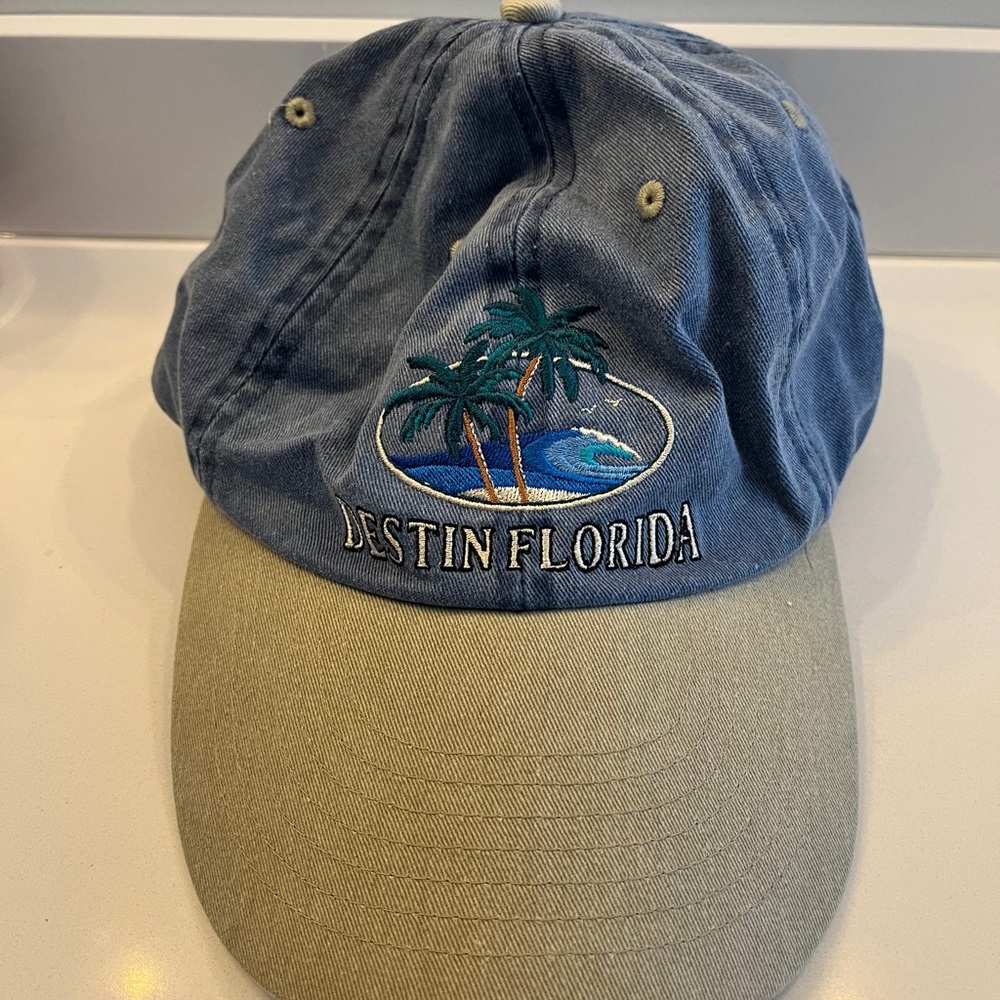 Blue and Tan Destin Florida Cap Adjustable 100% cotton vintage